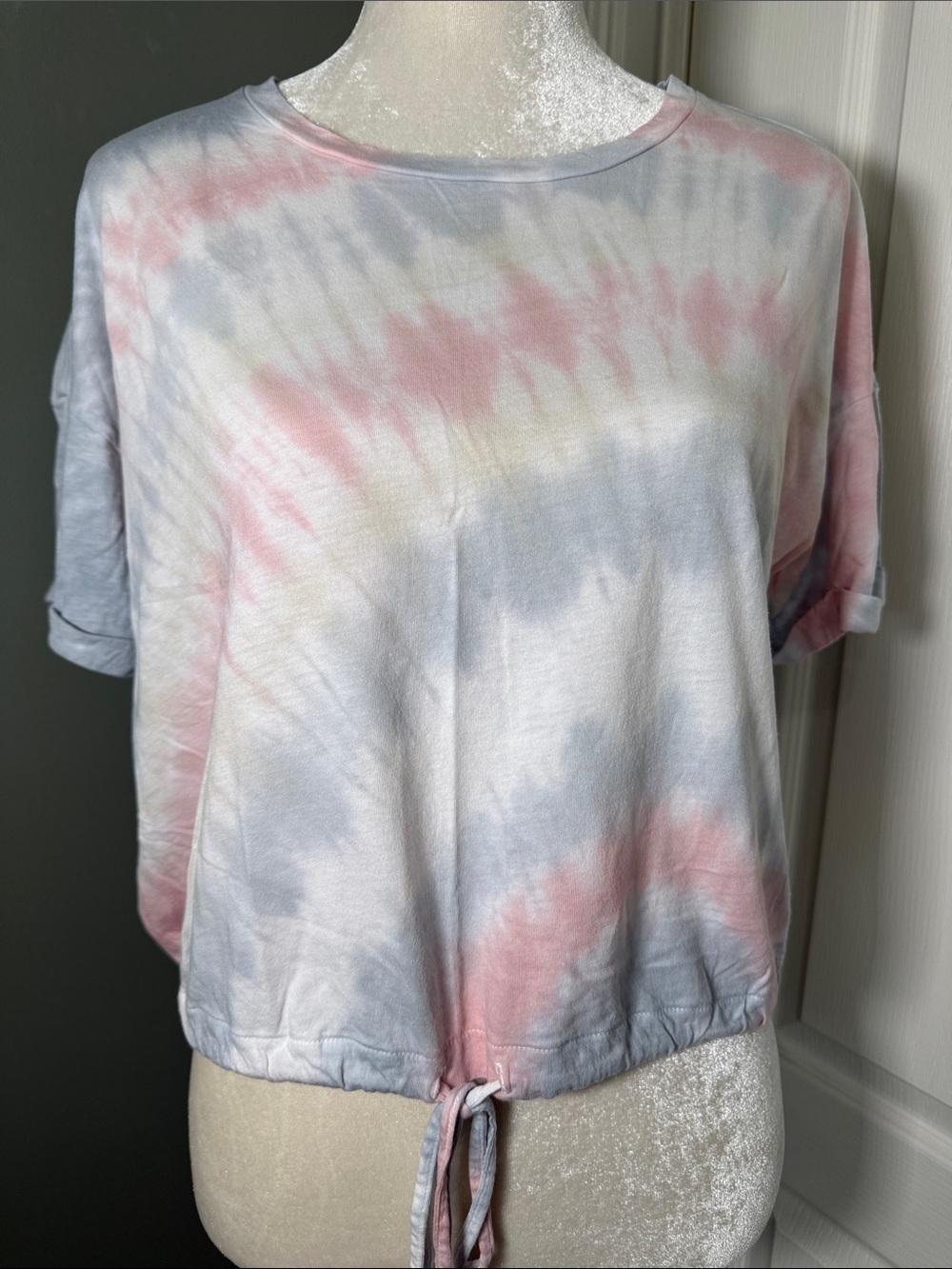 Tie American Eagle Tie Dye Drawstring Hem Crop Top Size Large Pastel Pink Blue